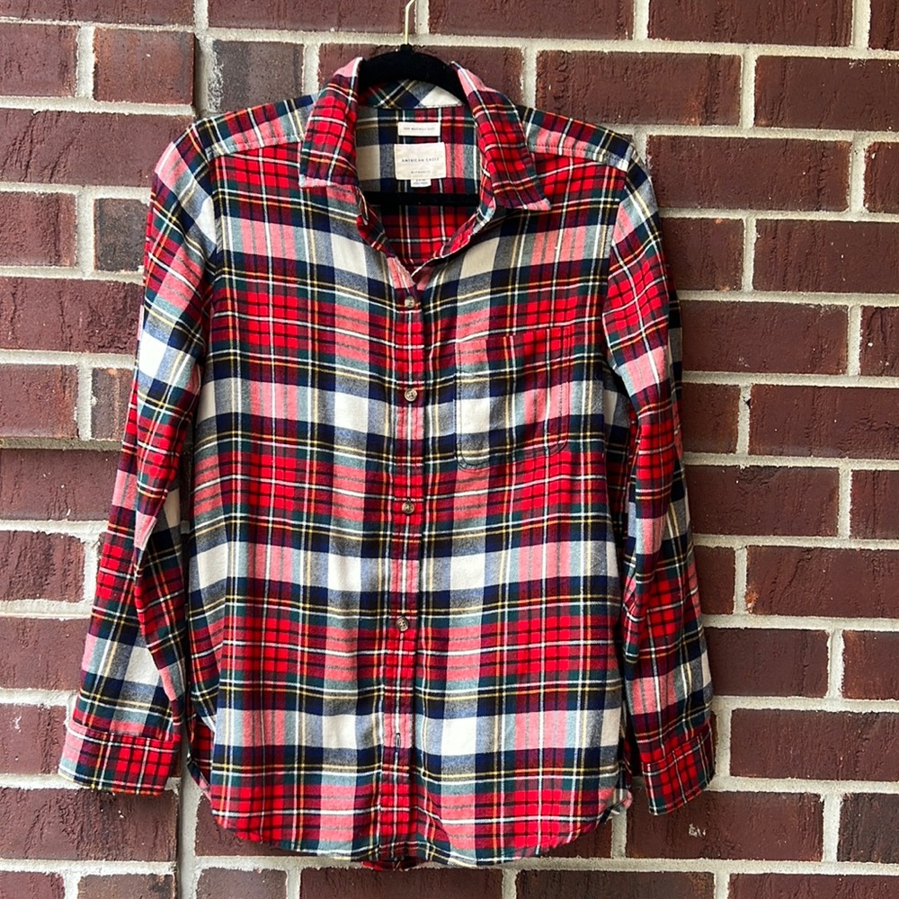 American Eagle Soft Material Plaid Button Down Fl… - image 1